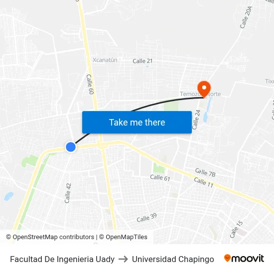 Facultad De Ingenieria Uady to Universidad Chapingo map