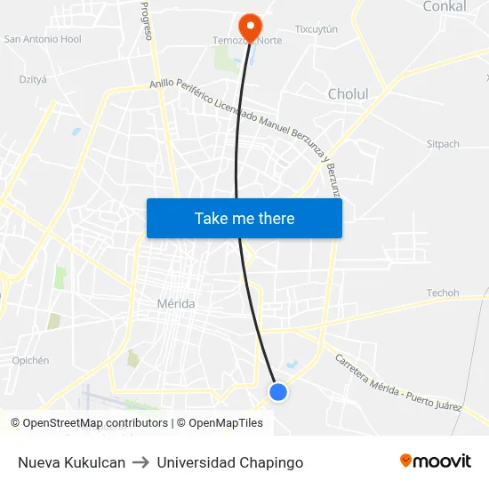 Nueva Kukulcan to Universidad Chapingo map