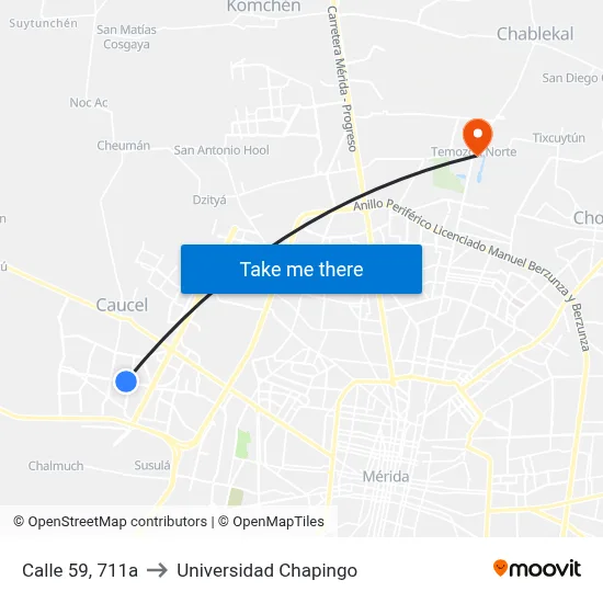 Calle 59, 711a to Universidad Chapingo map