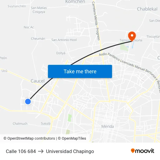 Calle 106 684 to Universidad Chapingo map