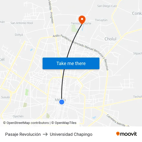 Pasaje Revolución to Universidad Chapingo map