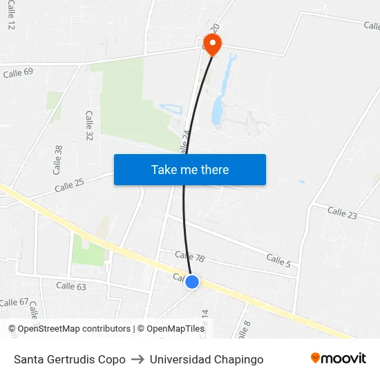 Santa Gertrudis Copo to Universidad Chapingo map