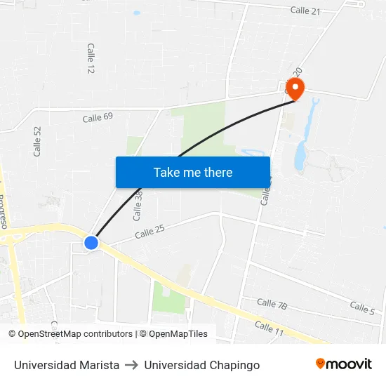 Universidad Marista to Universidad Chapingo map