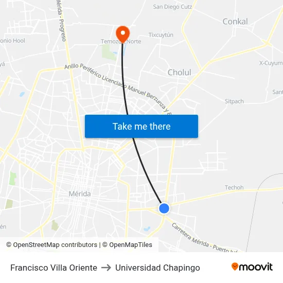 Francisco Villa Oriente to Universidad Chapingo map