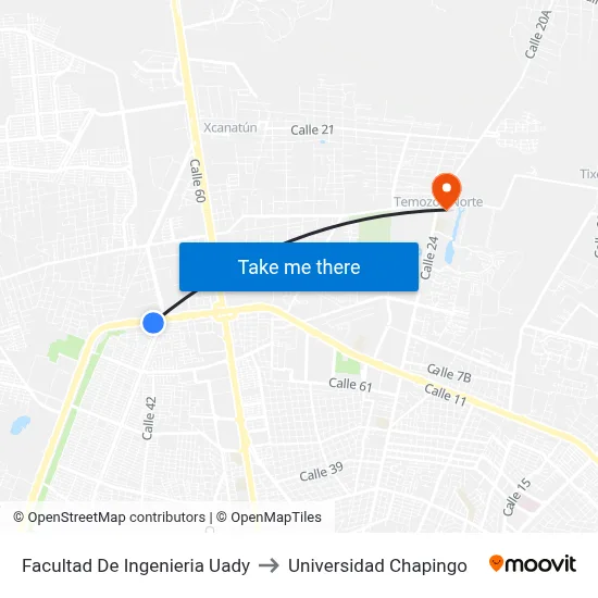 Facultad De Ingenieria Uady to Universidad Chapingo map