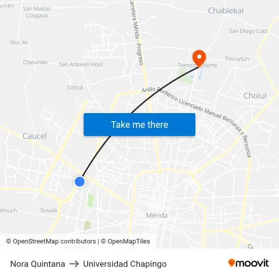 Nora Quintana to Universidad Chapingo map