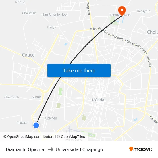 Diamante Opichen to Universidad Chapingo map