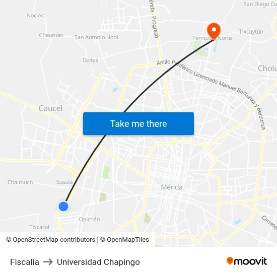 Fiscalia to Universidad Chapingo map