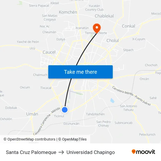 Santa Cruz Palomeque to Universidad Chapingo map
