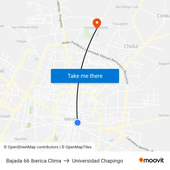 Bajada 66 Iberica Clima to Universidad Chapingo map