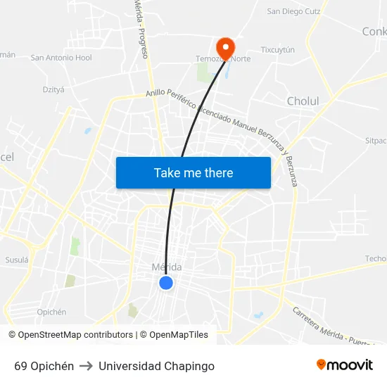 69 Opichén to Universidad Chapingo map