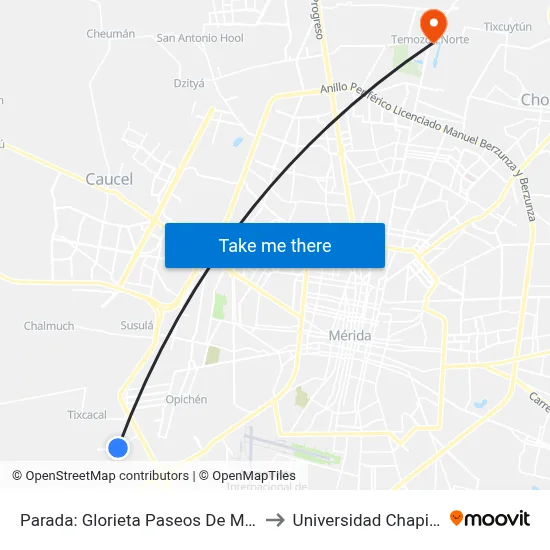 Parada: Glorieta Paseos De Mérida to Universidad Chapingo map