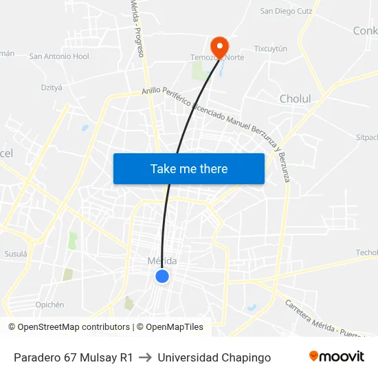 Paradero 67 Mulsay R1 to Universidad Chapingo map