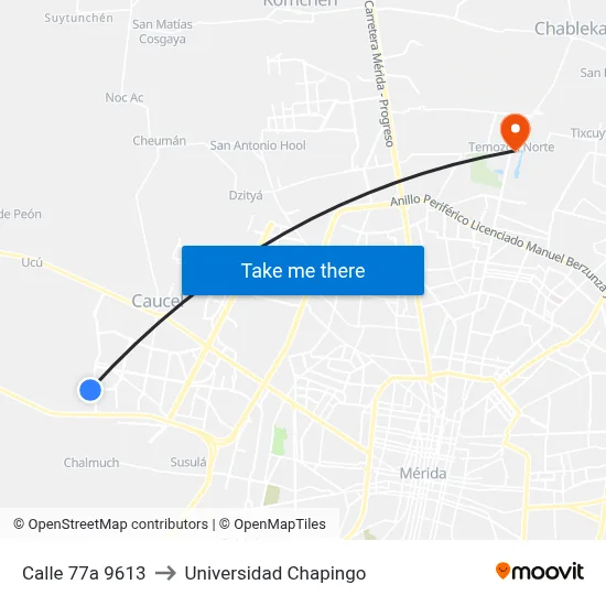Calle 77a 9613 to Universidad Chapingo map