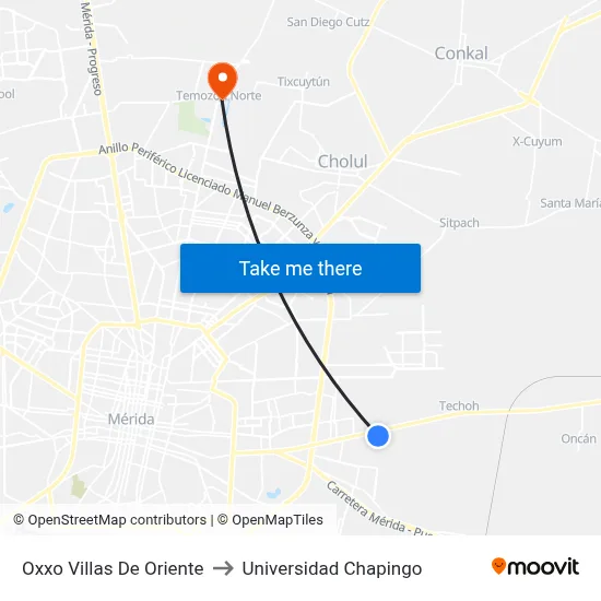 Oxxo Villas De Oriente to Universidad Chapingo map