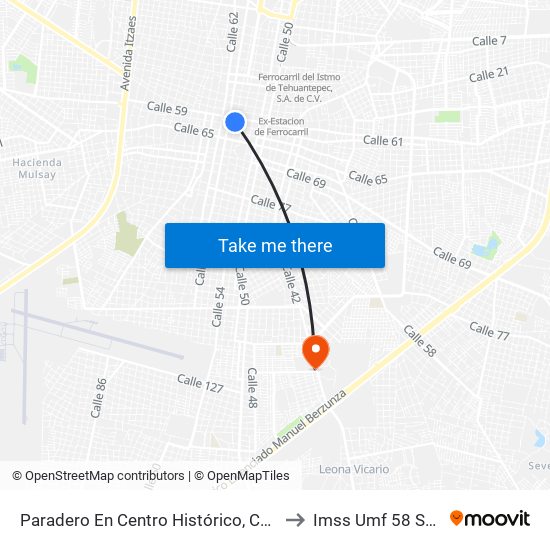 Paradero En Centro Histórico, Calle 58 Por 59 Y 61, Centro to Imss Umf 58 Serapio Rendón map