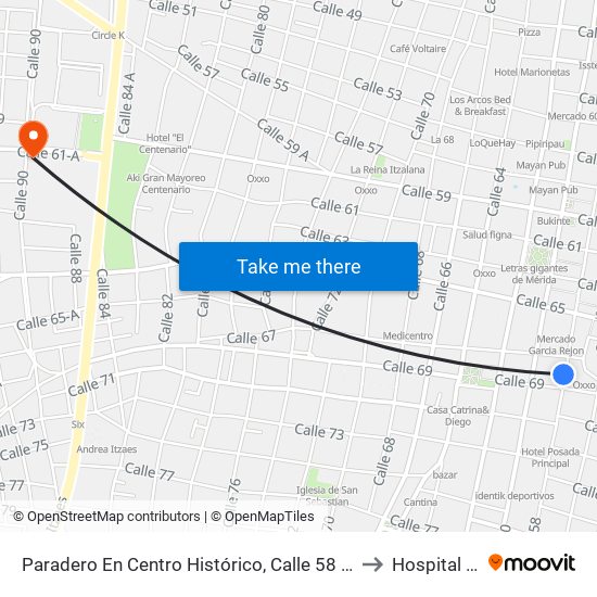 Paradero En Centro Histórico, Calle 58 Por 67 Y 69, Centro to Hospital Militar map