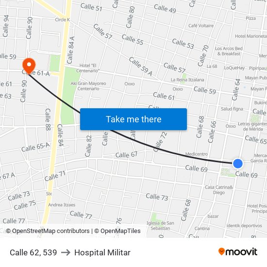 Calle 62, 539 to Hospital Militar map