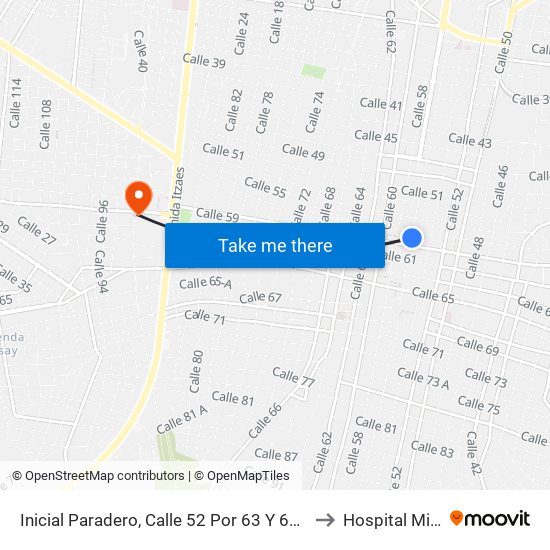 Inicial Paradero, Calle 52 Por 63 Y 65, Centro to Hospital Militar map