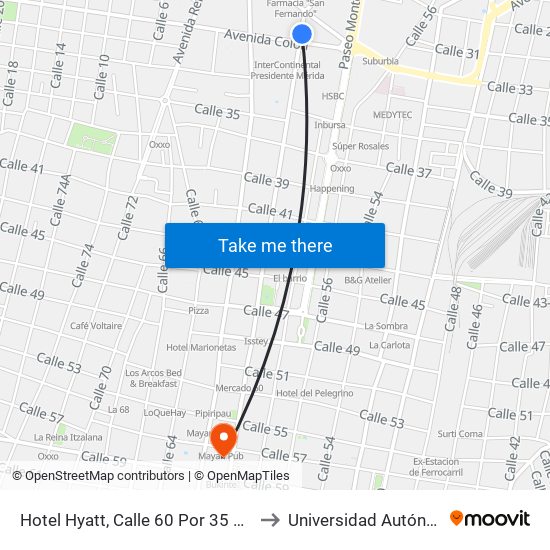 Hotel Hyatt, Calle 60 Por 35 Y Avenida Colón, Centro to Universidad Autónoma De Yucatán map