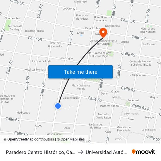 Paradero Centro Histórico, Calle 56 Por 63 Y 61, Centro to Universidad Autónoma De Yucatán map