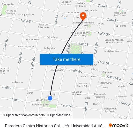 Paradero Centro Histórico Calle 67a Por 62 Y 64, Centro to Universidad Autónoma De Yucatán map