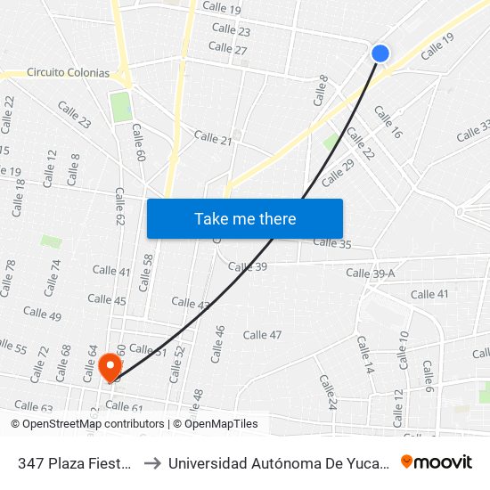 347 Plaza Fiesta 1 to Universidad Autónoma De Yucatán map