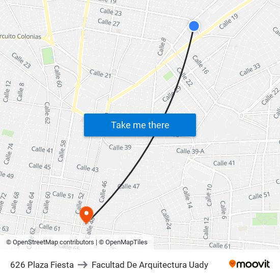 626 Plaza Fiesta to Facultad De Arquitectura Uady map