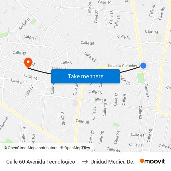 Calle 60 Avenida Tecnológico Por Circuito Colonias, Buenavista to Unidad Médica De Atención Ambulatoria map