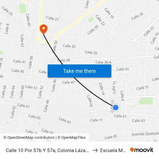 Calle 10 Por 57b Y 57a, Colonia Lázaro Cárdenas to Escuela Modelo map