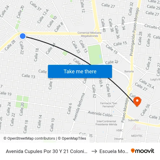 Avenida Cupules Por 30 Y 21 Colonia Yucátan to Escuela Modelo map