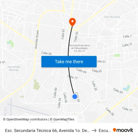 Esc. Secundaria Técnica 66, Avenida 1o. De Mayo Por Calle 105 (Avenida Constitución) Y Calle 105, Santa Rosa to Escuela Modelo map