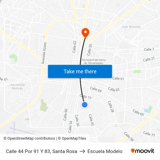 Calle 44 Por 91 Y 83, Santa Rosa to Escuela Modelo map