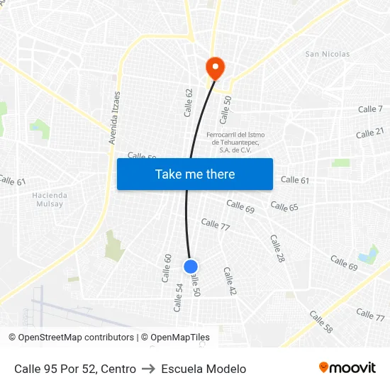 Calle 95 Por 52, Centro to Escuela Modelo map