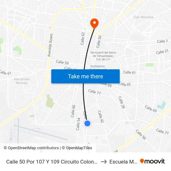 Calle 50 Por 107 Y 109 Circuito Colonias, Santa Rosa to Escuela Modelo map