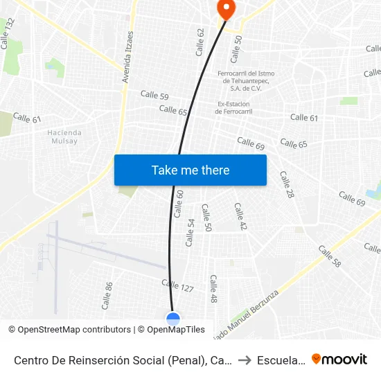 Centro De Reinserción Social (Penal), Calle 54 Por 149, San José Tecoh to Escuela Modelo map