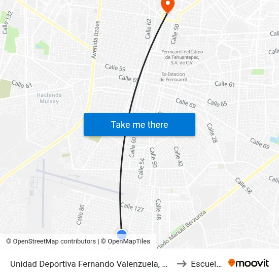 Unidad Deportiva Fernando Valenzuela, Calle 149 Por 60 Y 54, San José Tecoh to Escuela Modelo map