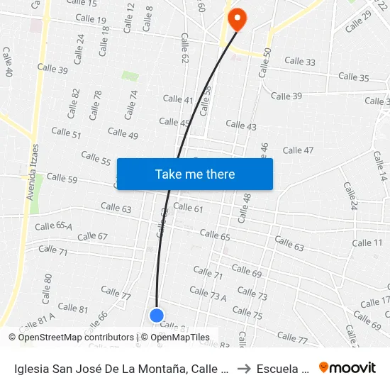 Iglesia San José De La Montaña, Calle 60 Por 81 Y 79, Centro to Escuela Modelo map