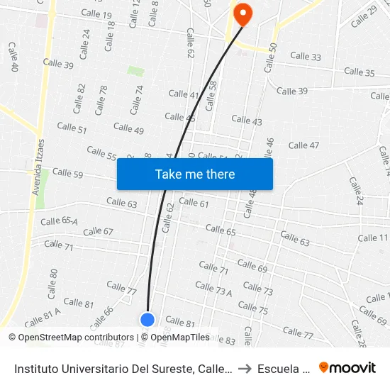 Instituto Universitario Del Sureste, Calle 62 Por 81 Y 85, Centro to Escuela Modelo map