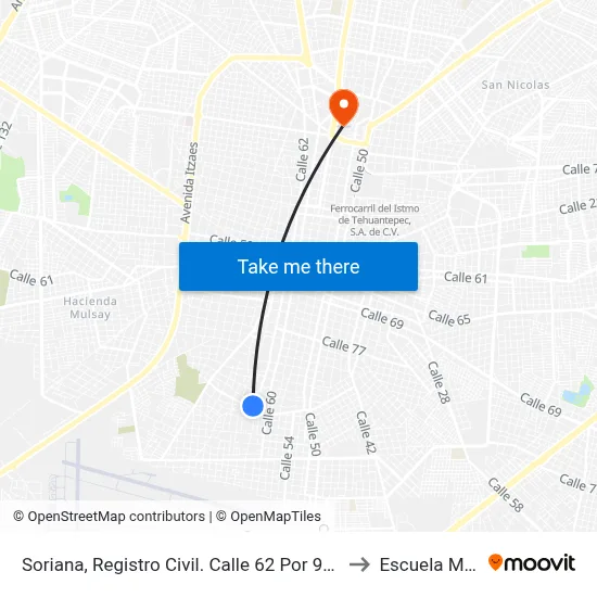 Soriana, Registro Civil. Calle 62 Por 93 Y 95, Centro to Escuela Modelo map