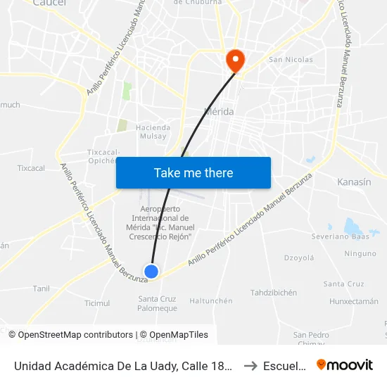 Unidad Académica De La Uady, Calle 185 Por 96 Y 94, San Antonio Xluch III to Escuela Modelo map