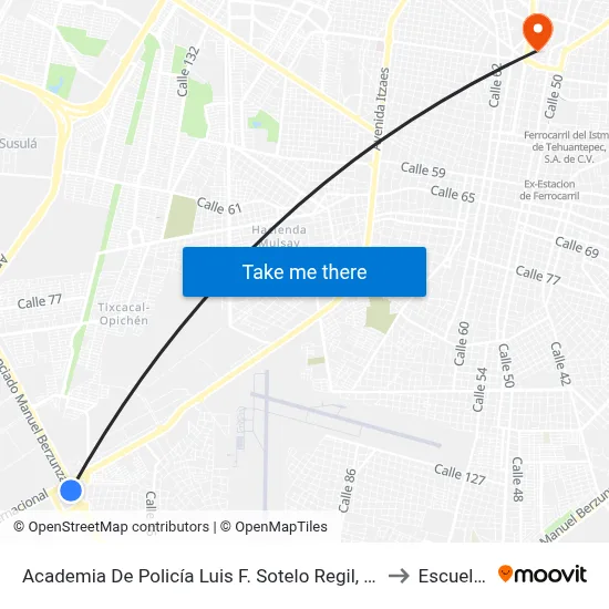 Academia De Policía Luis F. Sotelo Regil, Carretera Periférico Campeche-Cancún to Escuela Modelo map