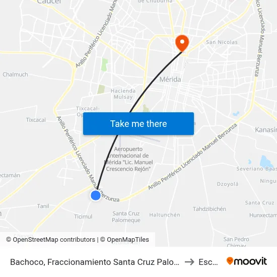 Bachoco, Fraccionamiento Santa Cruz Palomeque, Calle 187j Por Periférico-Ticimul Y 116 Santa Cruz Palomeque to Escuela Modelo map