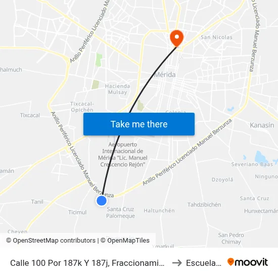 Calle 100 Por 187k Y 187j, Fraccionamiento Santa Cruz Palomeque to Escuela Modelo map