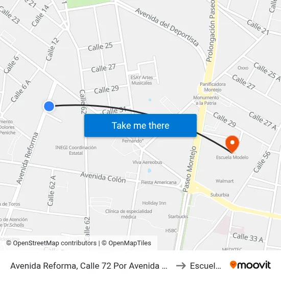 Avenida Reforma, Calle 72 Por Avenida Colón Y Avenida Cupules, Centro to Escuela Modelo map