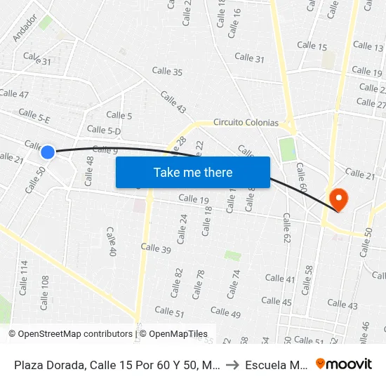 Plaza Dorada, Calle 15 Por 60 Y 50, Miguel Hidalgo to Escuela Modelo map