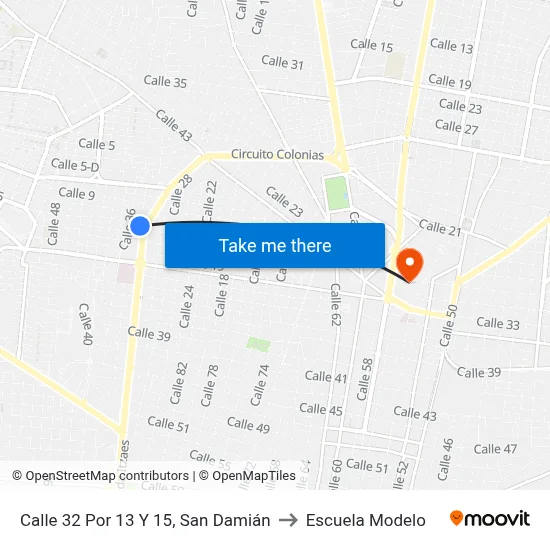 Calle 32 Por 13 Y 15, San Damián to Escuela Modelo map