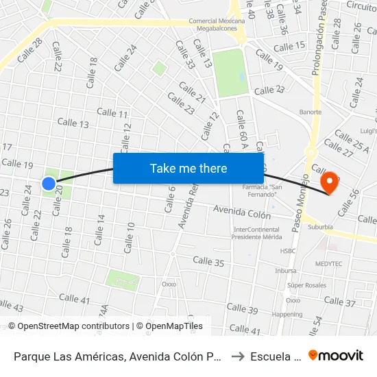 Parque Las Américas, Avenida Colón Por 22 Y 20, García Ginerés to Escuela Modelo map