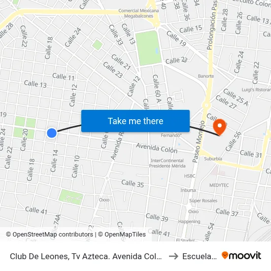 Club De Leones, Tv Azteca. Avenida Colón Por 16 Y 14, García Ginerés to Escuela Modelo map