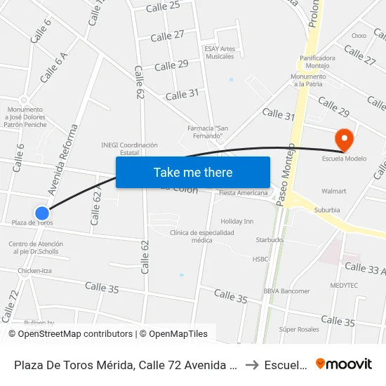 Plaza De Toros Mérida, Calle 72 Avenida Reforma Por 23 Y 33b, García Ginerés to Escuela Modelo map